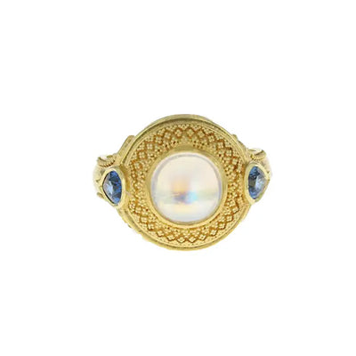 Kent Raible Rainbow Moonstone and Blue Sapphire Dome Ring