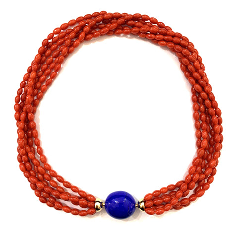 Engel &amp; Co. Natural Red Coral Necklace with lapis clasp