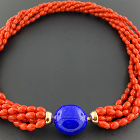 Engel &amp; Co. Natural Red Coral Necklace with lapis clasp