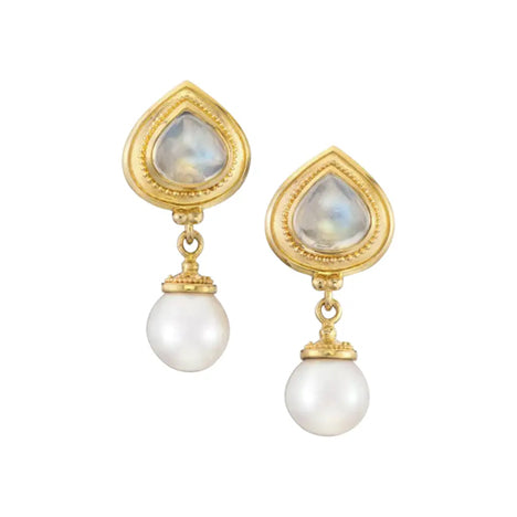 Kent Raible Moonstone / Pearl Drop Earrings