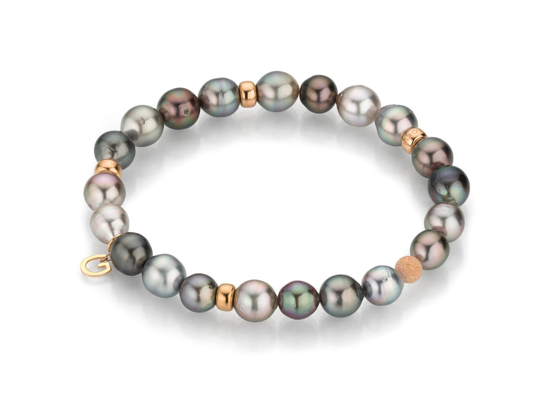 Stretch bracelet with rose gold and Tahitian pearls