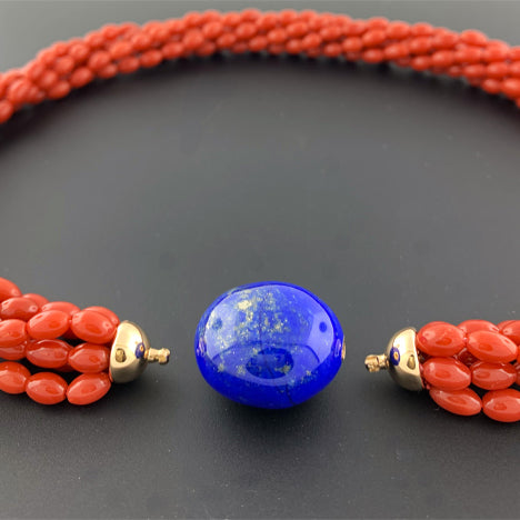 Engel &amp; Co. Natural Red Coral Necklace with lapis clasp