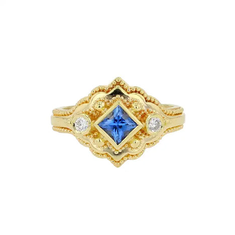 Kent Raible 18K Blue Sapphire Cocktail Ring w/ Granulation Ring