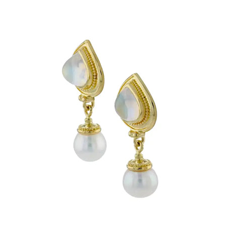 Kent Raible Moonstone / Pearl Drop Earrings