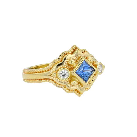 Kent Raible 18K Blue Sapphire Cocktail Ring w/ Granulation Ring