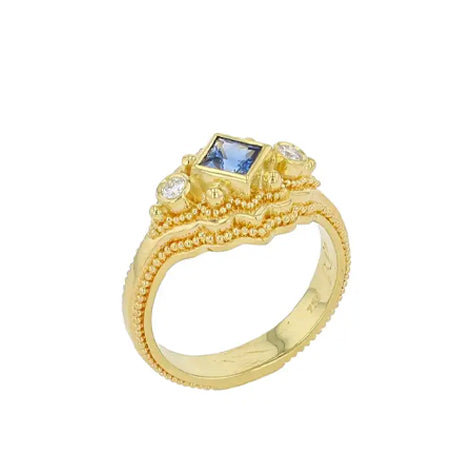 Kent Raible 18K Blue Sapphire Cocktail Ring w/ Granulation Ring