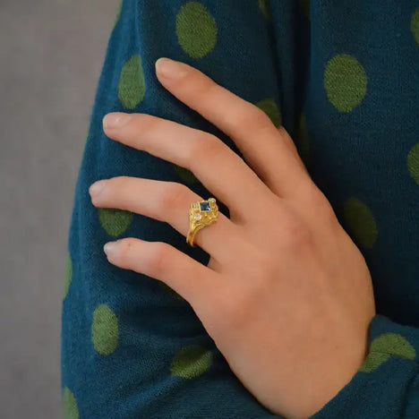 Kent Raible 18K Blue Sapphire Cocktail Ring w/ Granulation Ring
