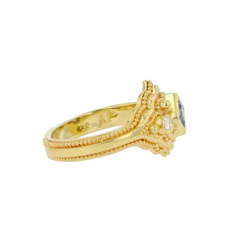 Kent Raible 18K Blue Sapphire Cocktail Ring w/ Granulation Ring