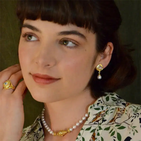 Kent Raible Moonstone / Pearl Drop Earrings