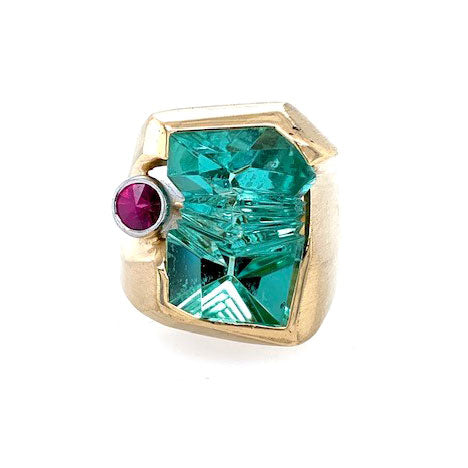 Ladyfingers Jewelry Green Tourmaline &amp; Ruby Ring by Munsteiner