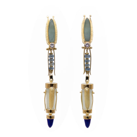 Michael Boyd Gold, Aquamarine &amp; Lapis Earrings