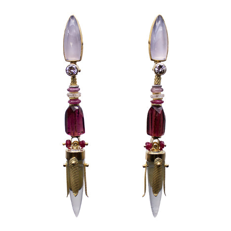 Michael Boyd Gold, Tourmaline &amp; Ruby Earrings
