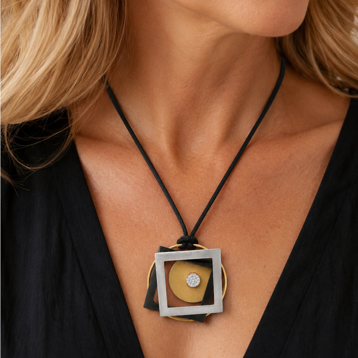 Abstract Series Diamond Pendant Stainless Steel Gold Plated Blackened Stainless Steel