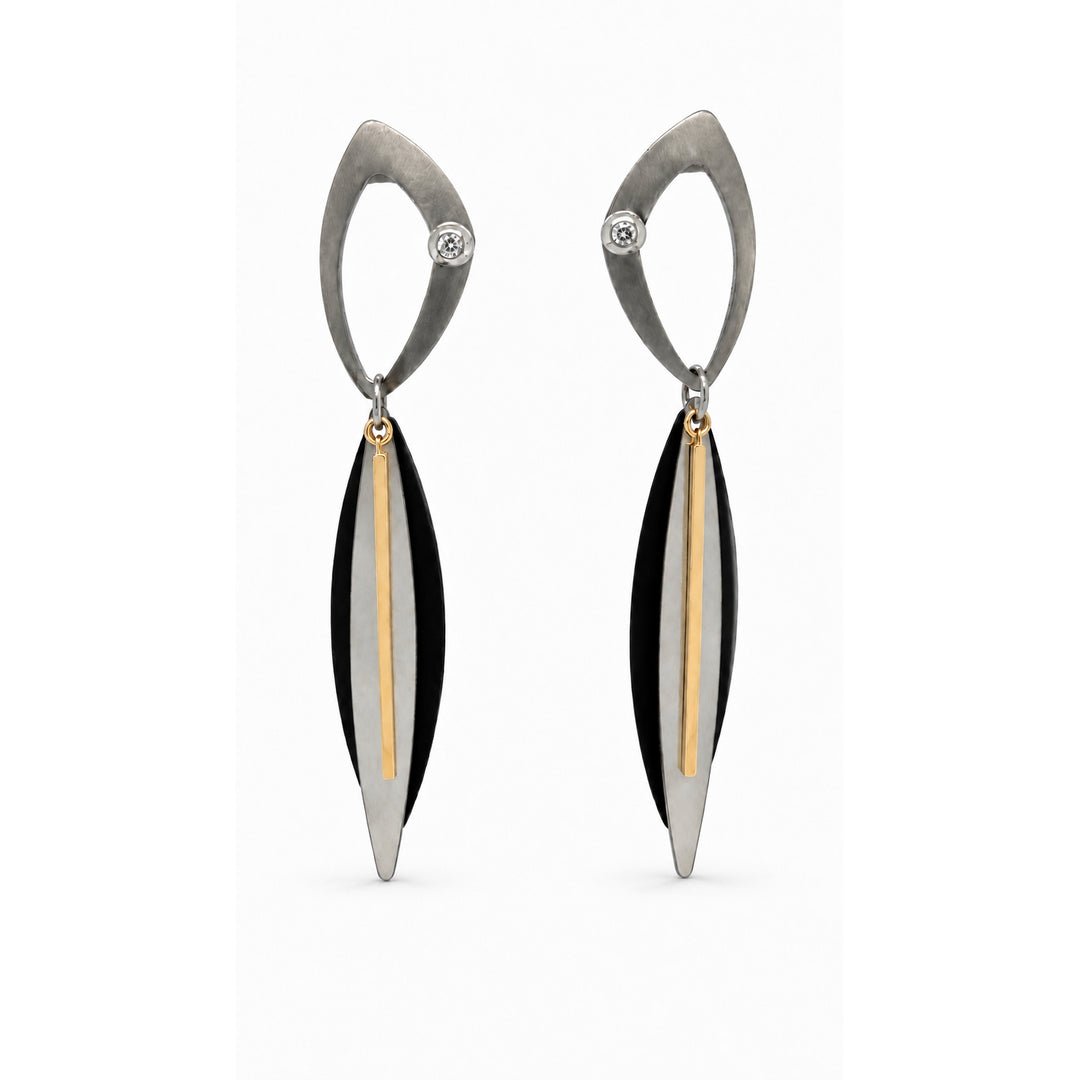 Abstract Series Three Tone Stainless Steel Lab Grown Diamond Earrings