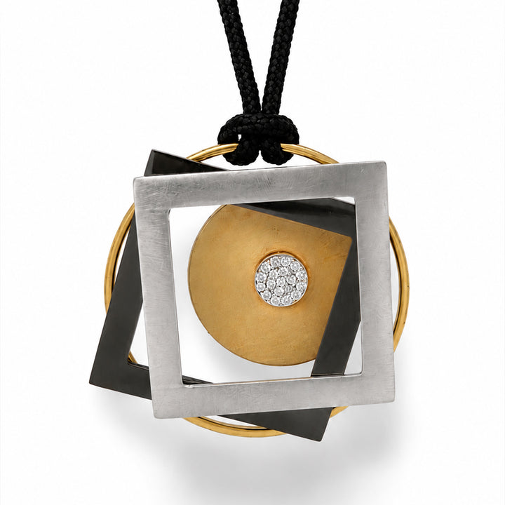 Abstract Series Diamond Pendant Stainless Steel Gold Plated Blackened Stainless Steel