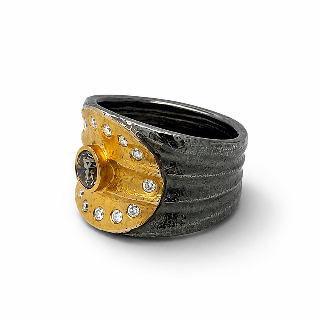 Brown Diamond Ring Sterling Silver 22K Gold