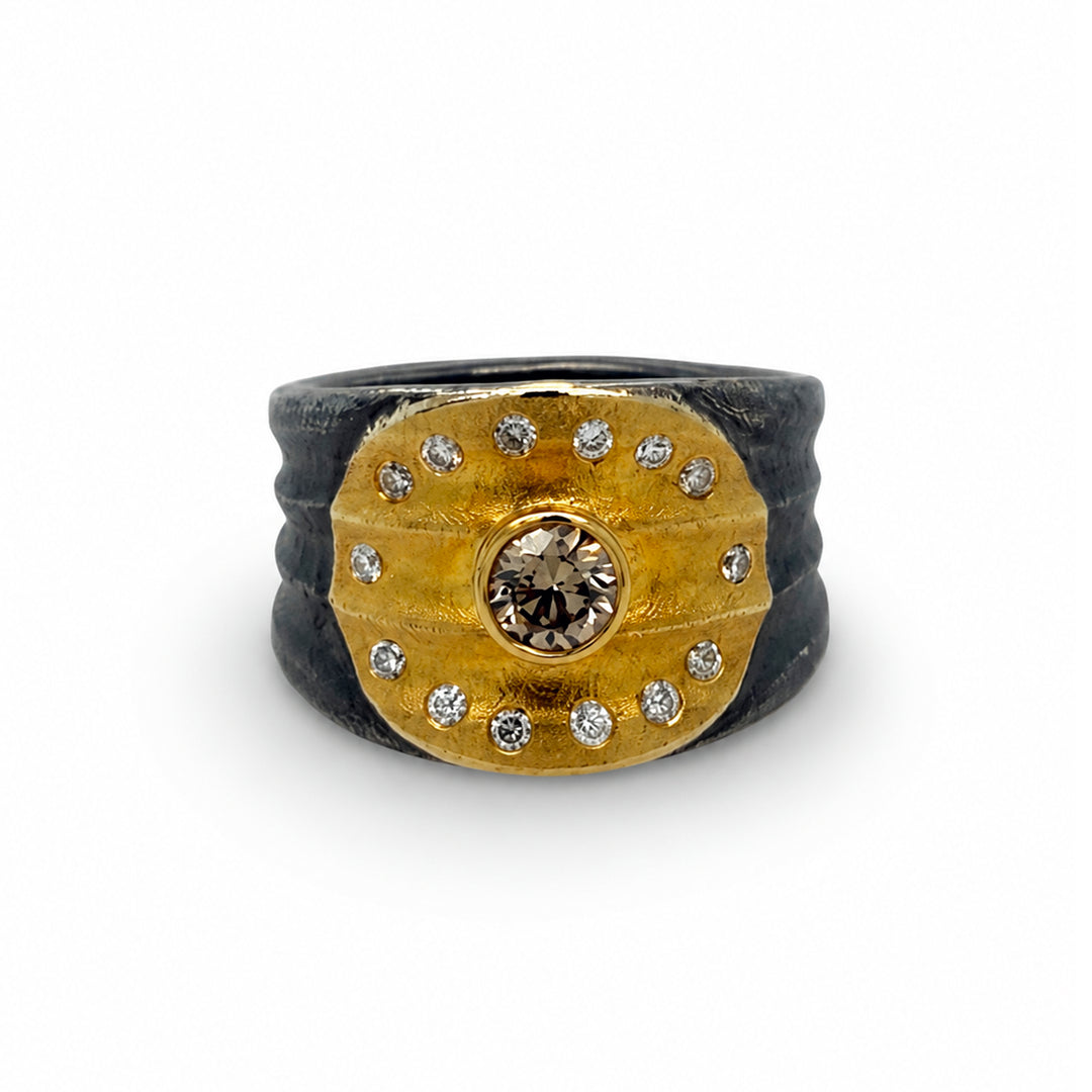 Brown Diamond Ring Sterling Silver 22K Gold