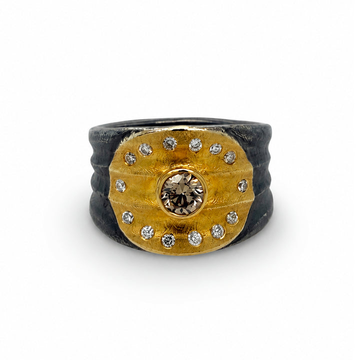 Brown Diamond Ring Sterling Silver 22K Gold