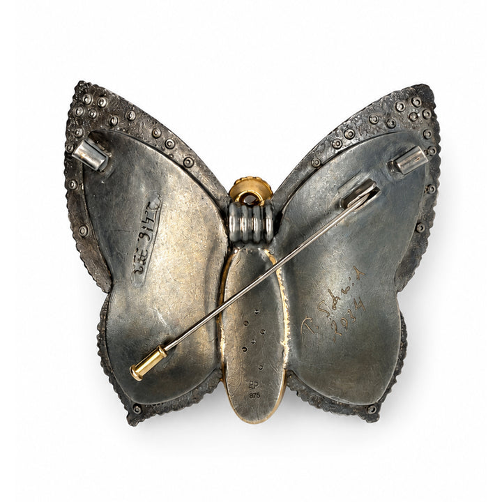 Butterfly Brooch Moonstone Lapis Lazuli Diamond Sterling Silver Gold