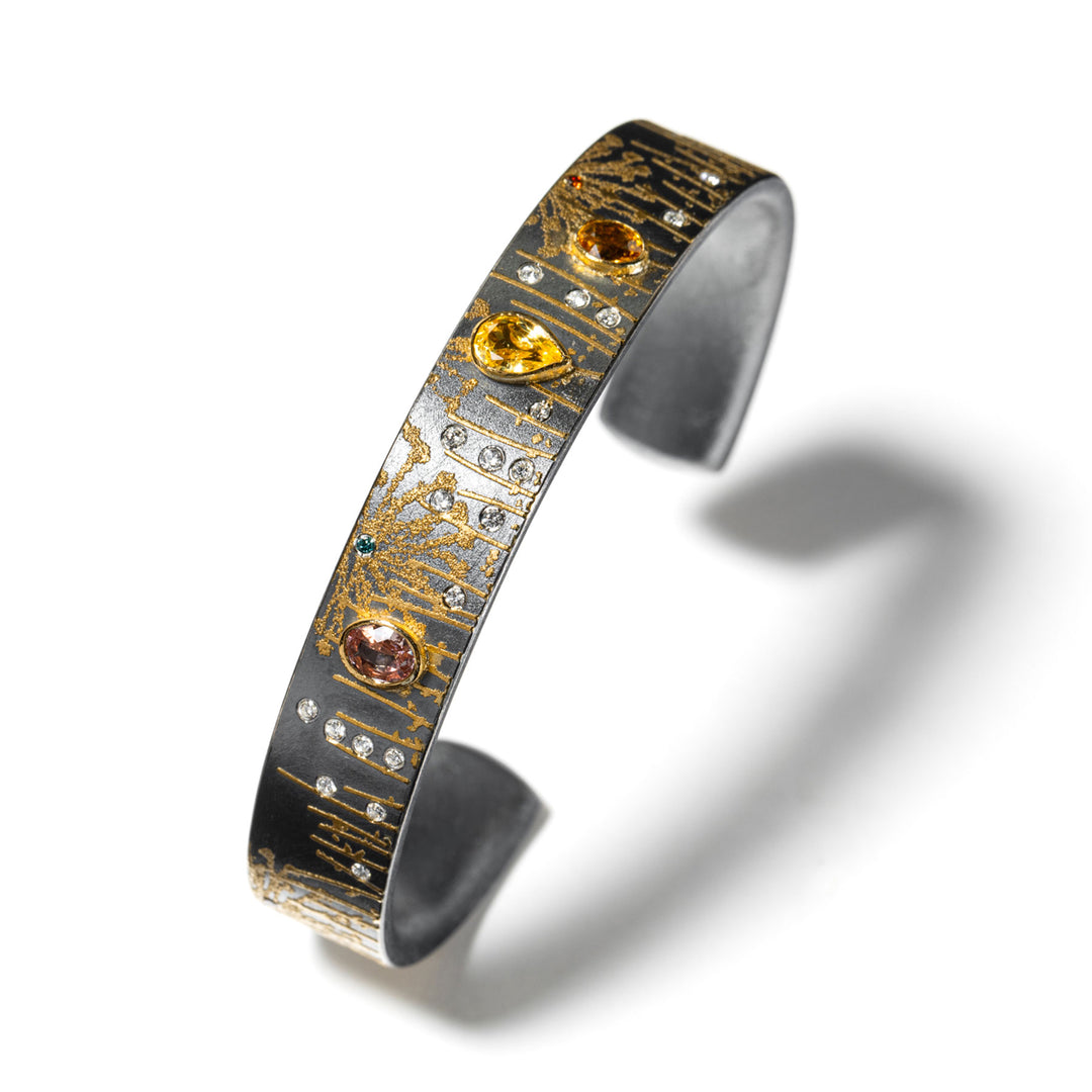 Sapphire Diamond Cuff Sterling Silver 22K 24K Gold