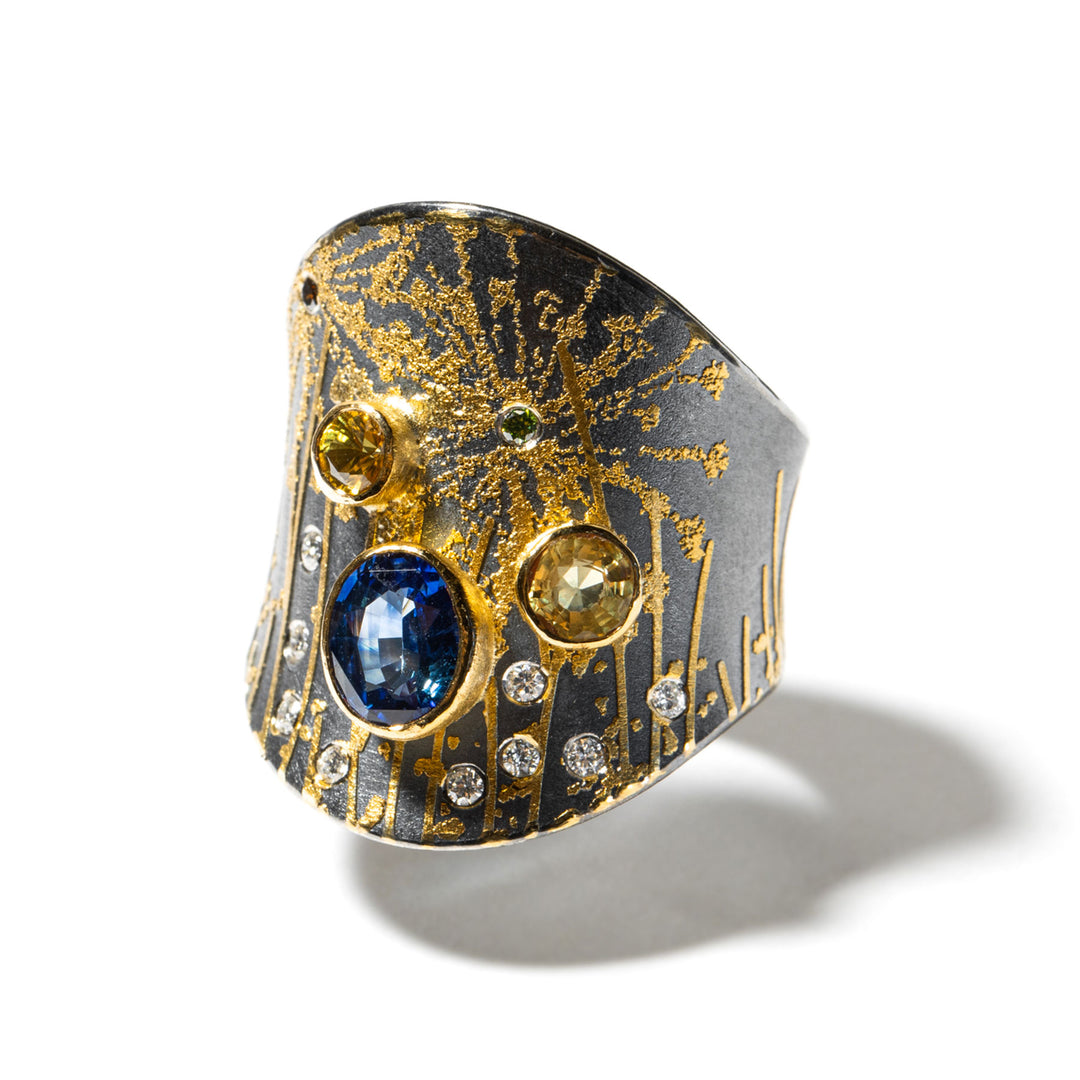 Sapphire Diamond Ring Sterling Silver 22K 24K Gold