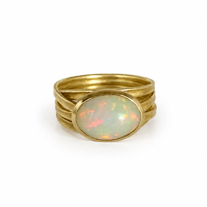 Australian Andamooka Opal Ribbon Ring 18K Gold