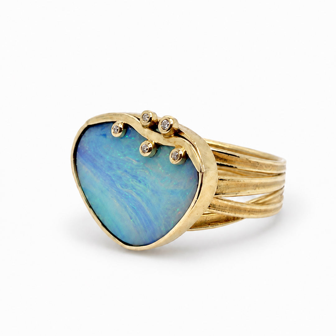 Australian Boulder Opal Diamond Ribbon Ring
