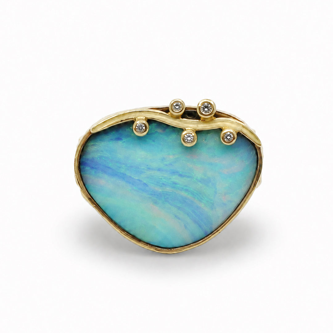 Australian Boulder Opal Diamond Ribbon Ring