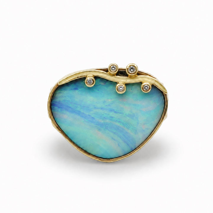 Australian Boulder Opal Diamond Ribbon Ring