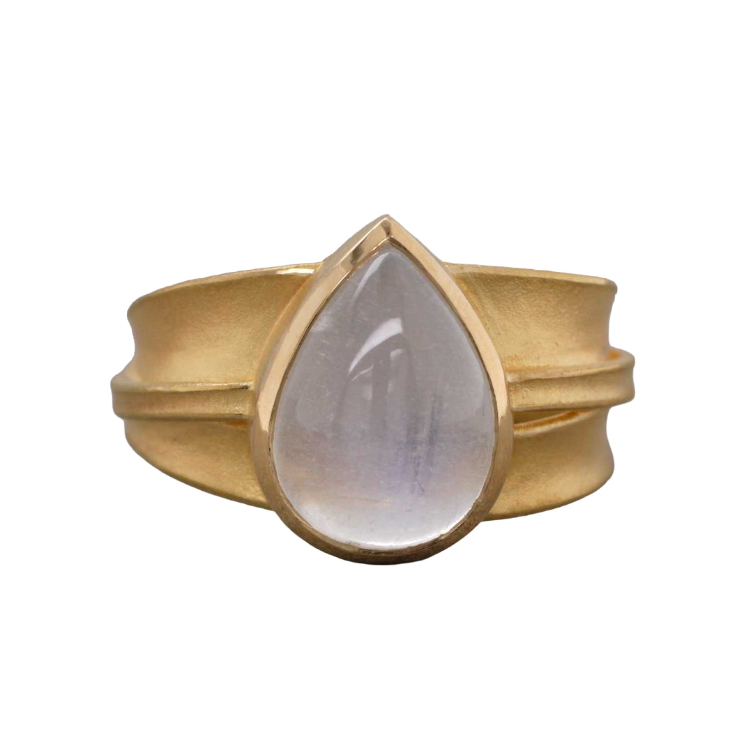 Pear Shaped Moonstone Blade of Grass Ring