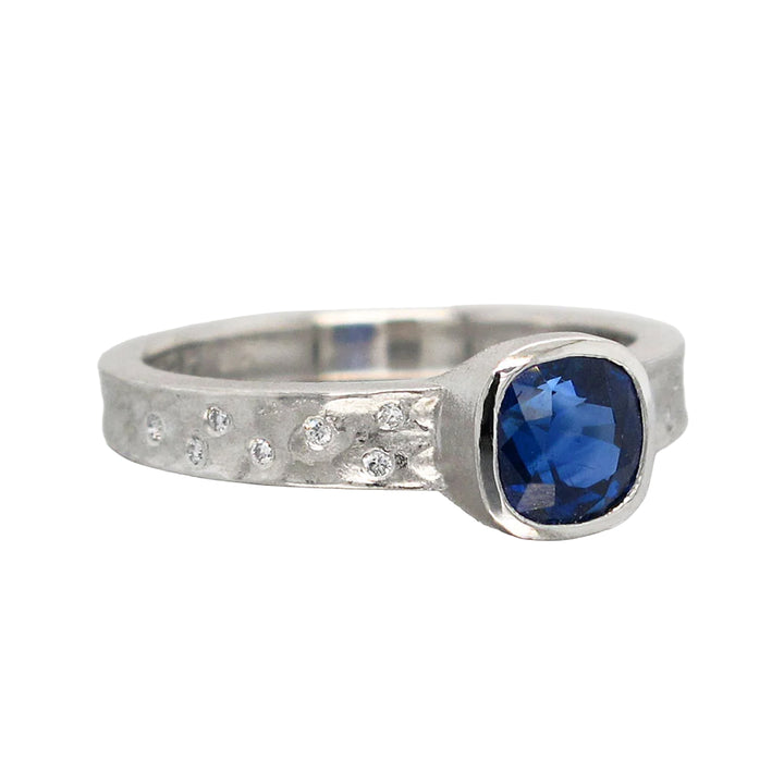 Blue Sapphire Diamond Carved Glacier Ring Platinum