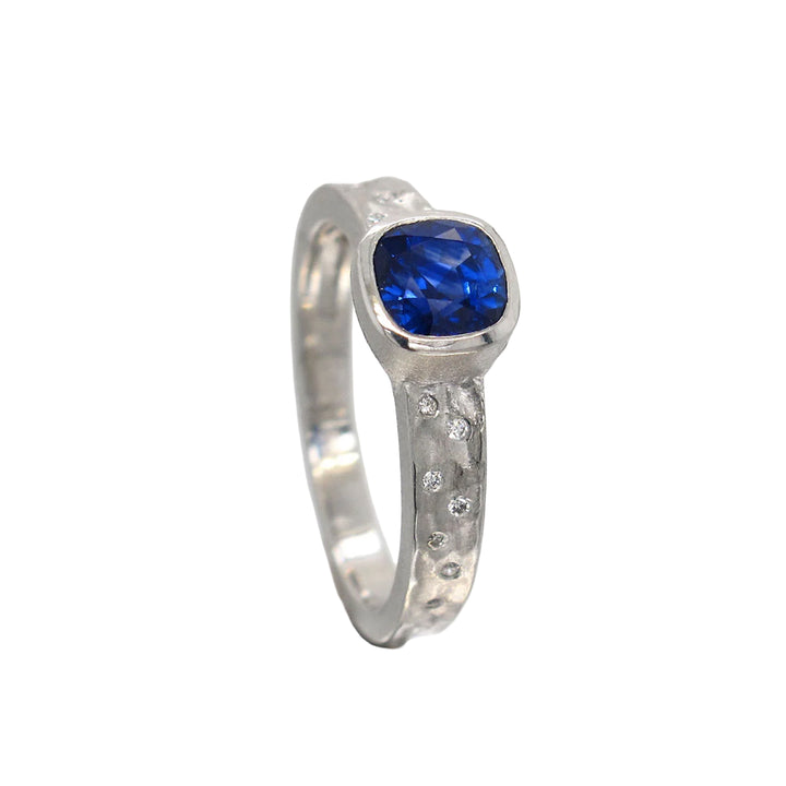 Blue Sapphire Diamond Carved Glacier Ring Platinum