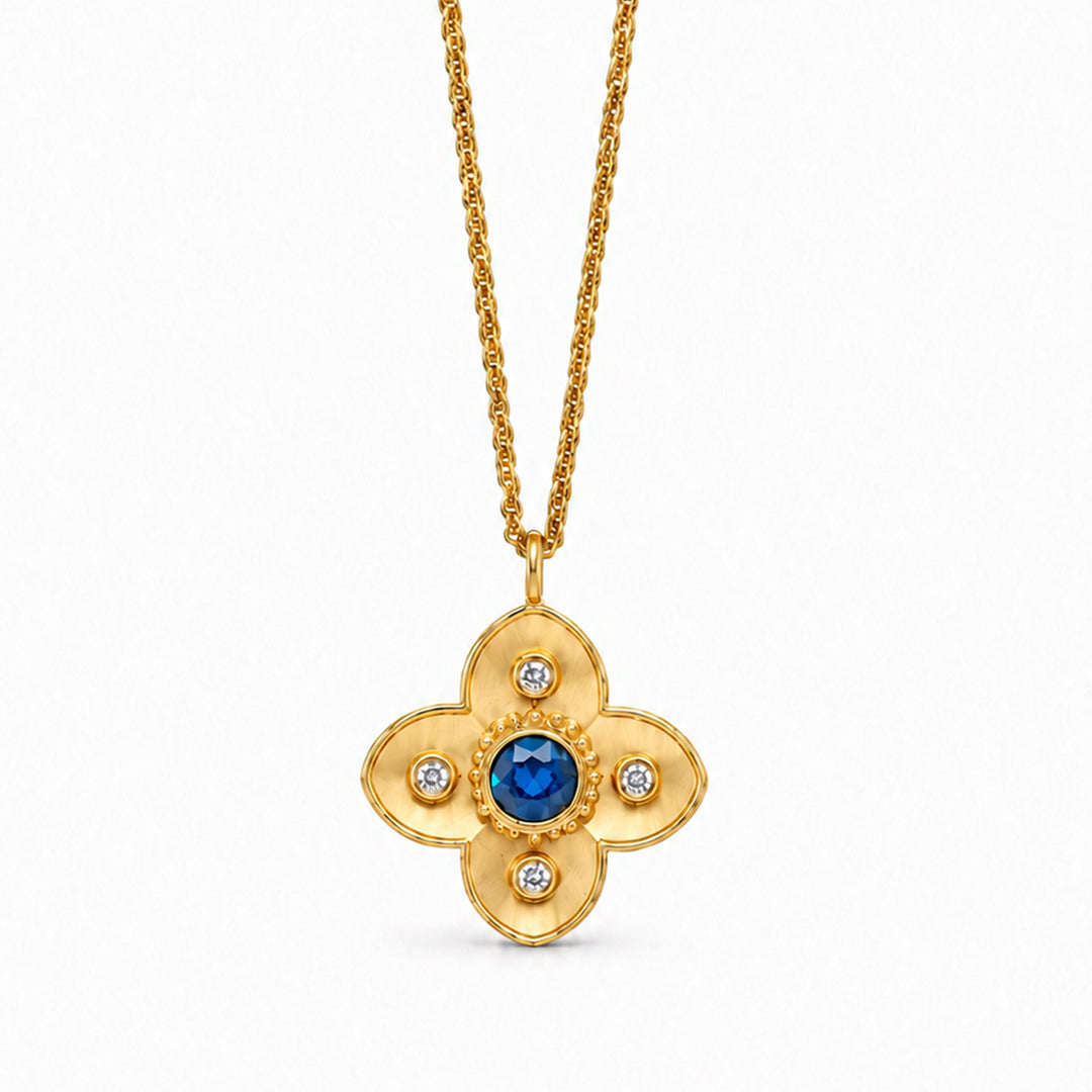 Dogwood Blue Sapphire Diamond Necklace 18K Gold
