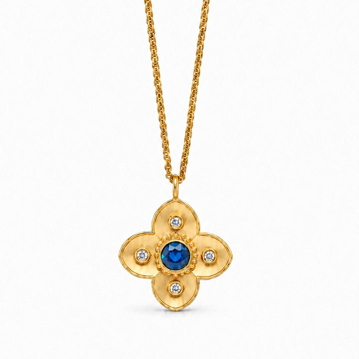 Dogwood Blue Sapphire Diamond Necklace 18K Gold