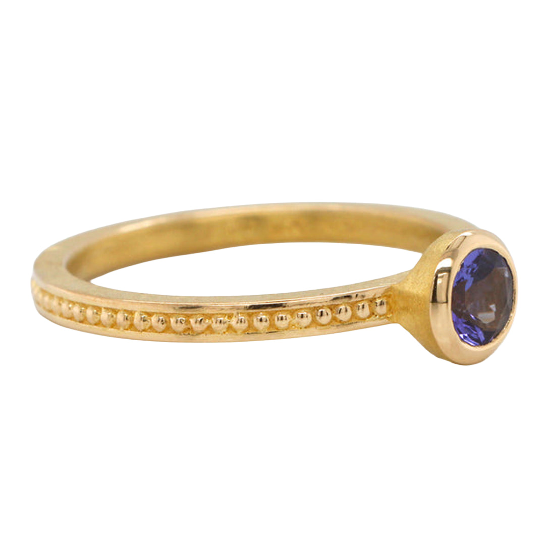 Granulated Stack Ring with Round Tanzanite