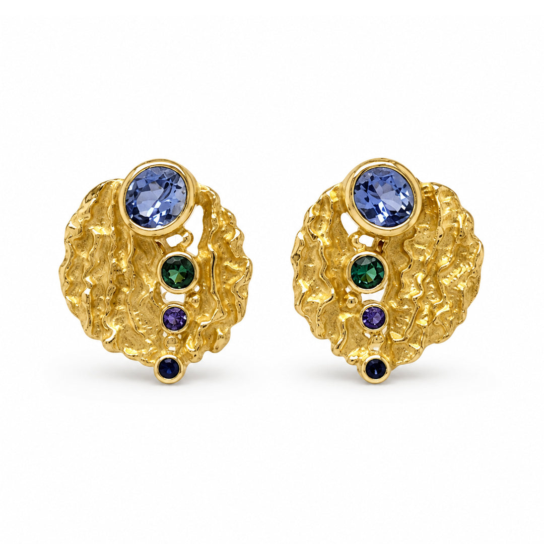 Kelp Forest Sapphire and Tourmaline Earrings 18K Gold