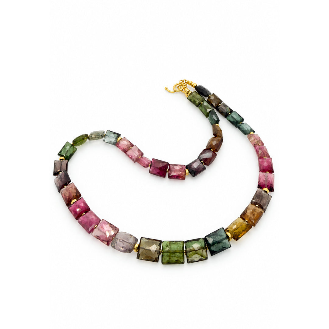 Multicolor Tourmaline Bead Necklace 18K Gold