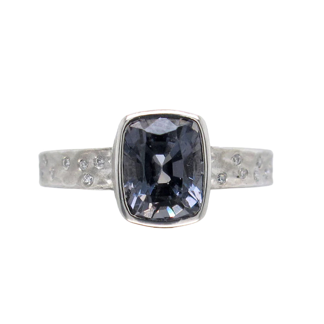 Platinum Carved Glacier Ring with Grey Spinel