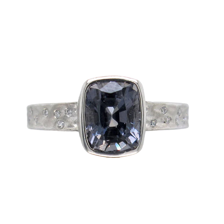 Platinum Carved Glacier Ring with Grey Spinel