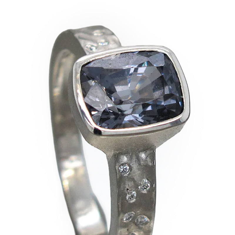 Platinum Carved Glacier Ring with Grey Spinel