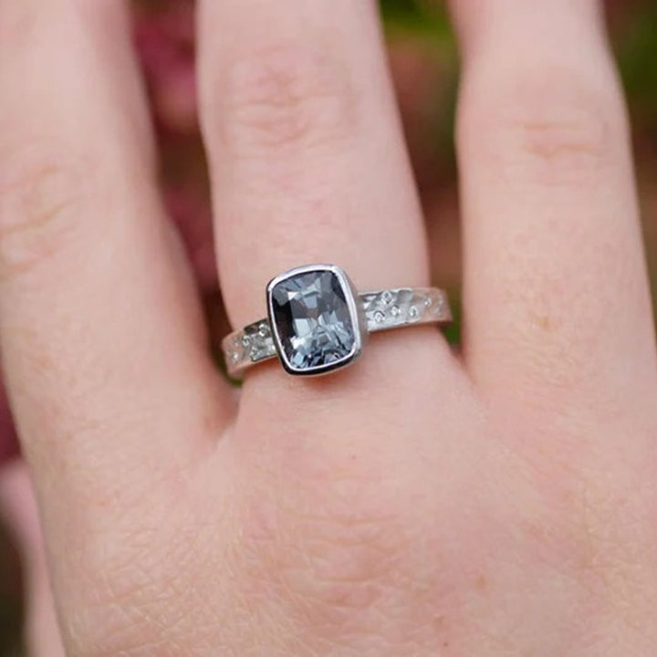 Platinum Carved Glacier Ring with Grey Spinel