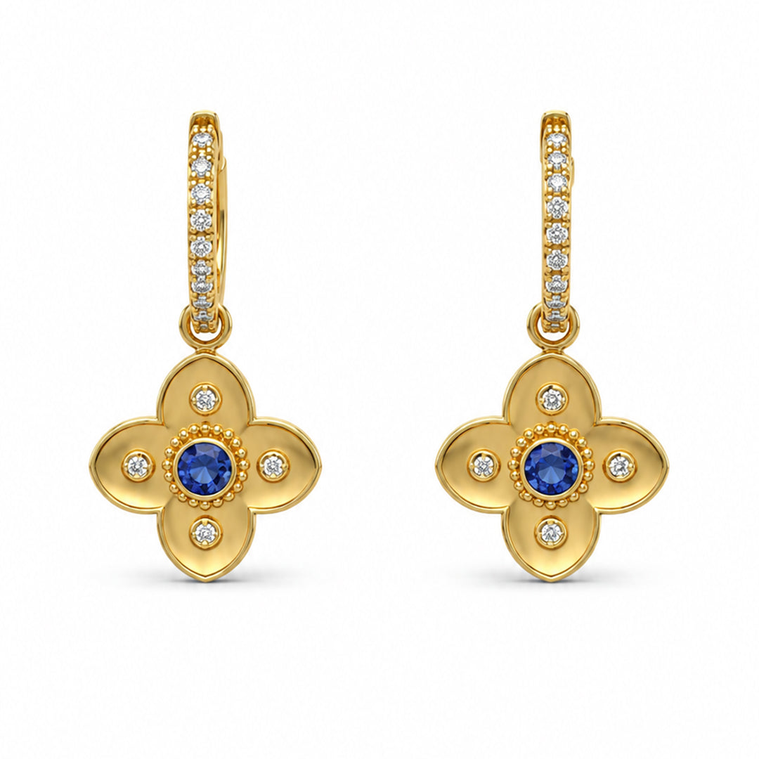 Dogwood Tanzanite Diamond Drop Earrings 18K Yellow Gold