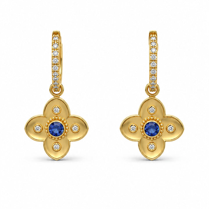 Dogwood Tanzanite Diamond Drop Earrings 18K Yellow Gold