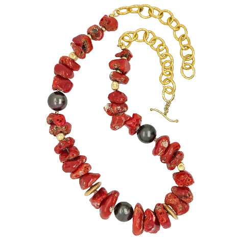 Coral and Tahitian pearl necklace