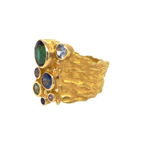 18K gold ring with sapphires and tourmalines