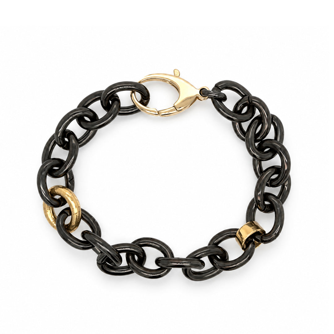 Blackened Stainless Steel Mixed Gold Link Bracelet