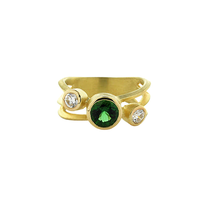 Chrome Tourmaline Diamond Wrapped Ring 18K Yellow Gold