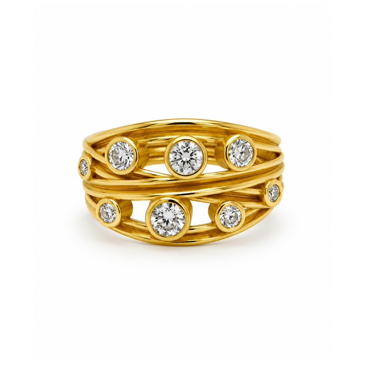 Four Ribbon Diamond Ring 18K Yellow Gold