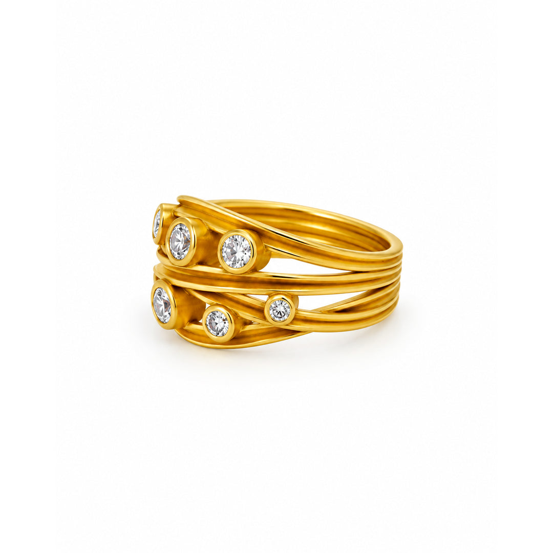 Four Ribbon Diamond Ring 18K Yellow Gold