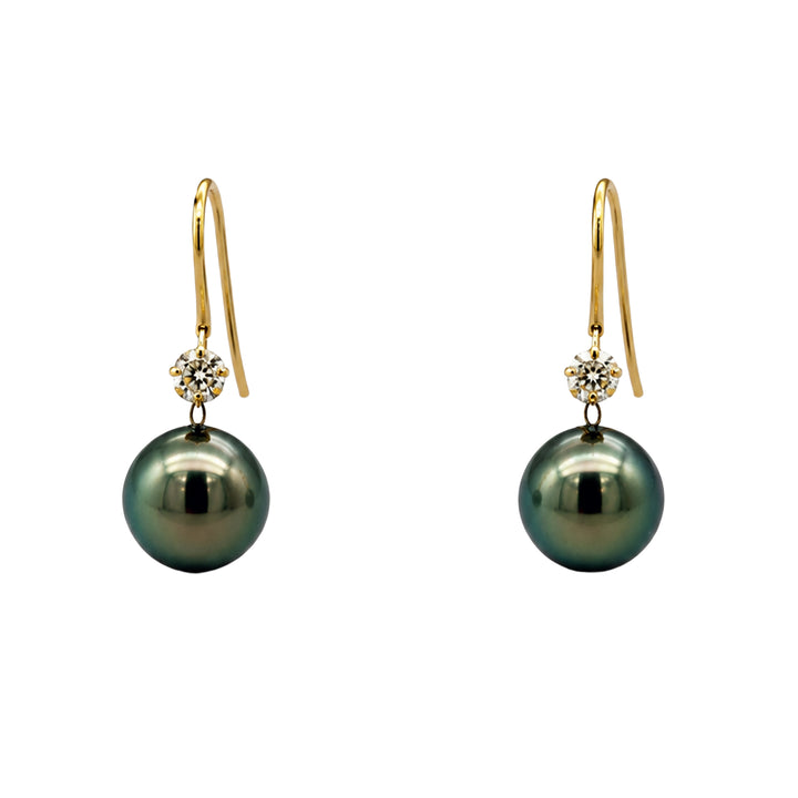 Tahitian Pearl and champagne colored Diamond Earrings